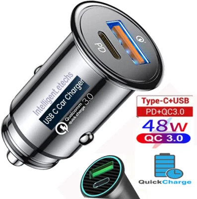 Fast Car Charger 2 Port USB + TYPE C Universal Socket Adapter For iphone Samsung - Image 1 of 4