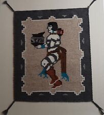 Pictorial dancing kachina Native American Navajo rug framed in Plexiglass 