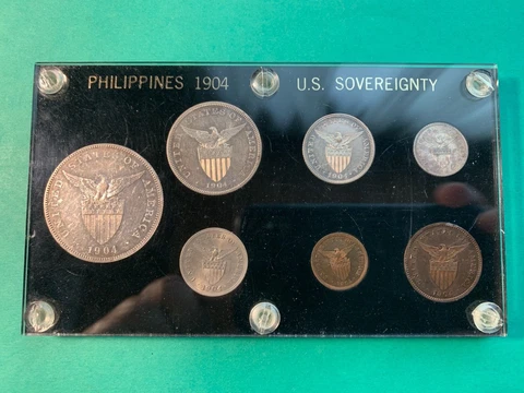 US PHILIPPINES 1904 7-COIN PROOF SET, HALF CENTAVO to PESO, IN PLASTIC HOLDER Cover