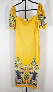 Shein Curve Floral Print Short Sleeve Midi Dress-Yellow Multi-SZ 3X - Picture 1 of 7
