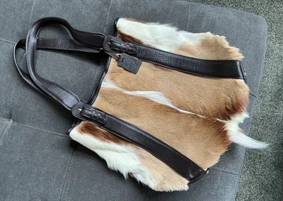 Vtg Diane Gail Springbok Fur TOTE Shoulder Bag Purse Handbag Tan White EUC - Image 1 of 4