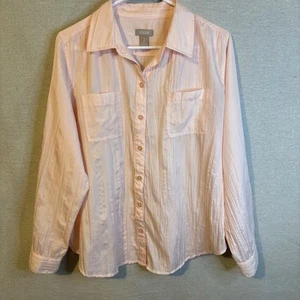 Chicos Womens Pink Button Down Shirt Blouse Size 2 Long Sleeve Lightweight Chic - Picture 1 of 6