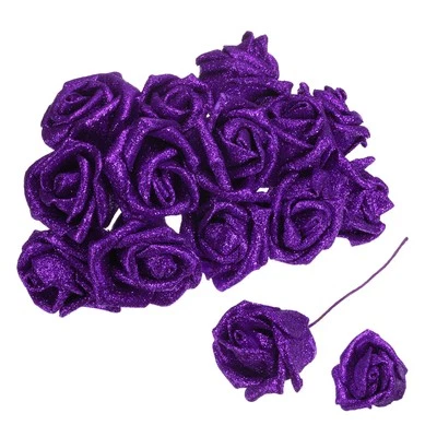 50 piezas Brillos Rosas Flores Artificiales Rosas Falsas con Tallos Púrpura Foto 1 de 4