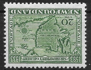 NEWFOUNDLAND SG247w 1933 HUMPHREY GILBERT 20c GREY-GREEN INV WMK MTD MINT - Picture 1 of 1