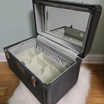 Vtg 1950s SAMSONITE w TRAY Tweed Train Case Luggage Make Up Original Mirror - Image 1 of 4