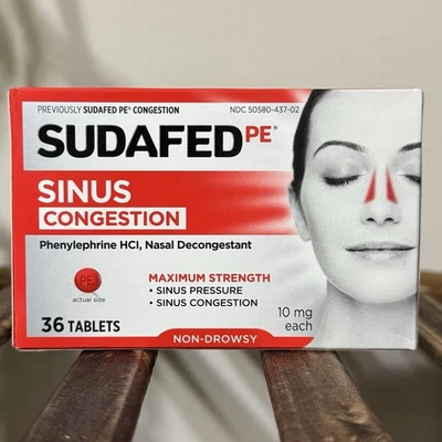 Sudafed PE Sinus Congestion Maximum Strength таблетки без сонливости 10 мг 36 штук - Изображение 1 из 4