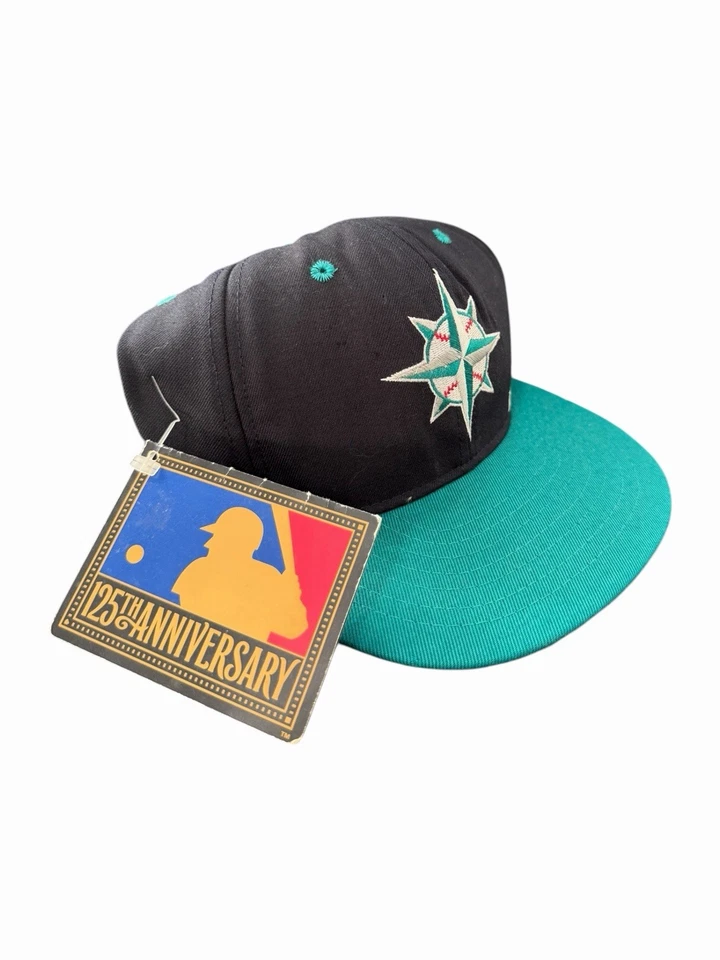 Винтажная римская облегающая кепка Seattle Mariners MLB 125-я годовщина — 7 1/8 •новая с ценниками винтажная - Изображение 1 из 4