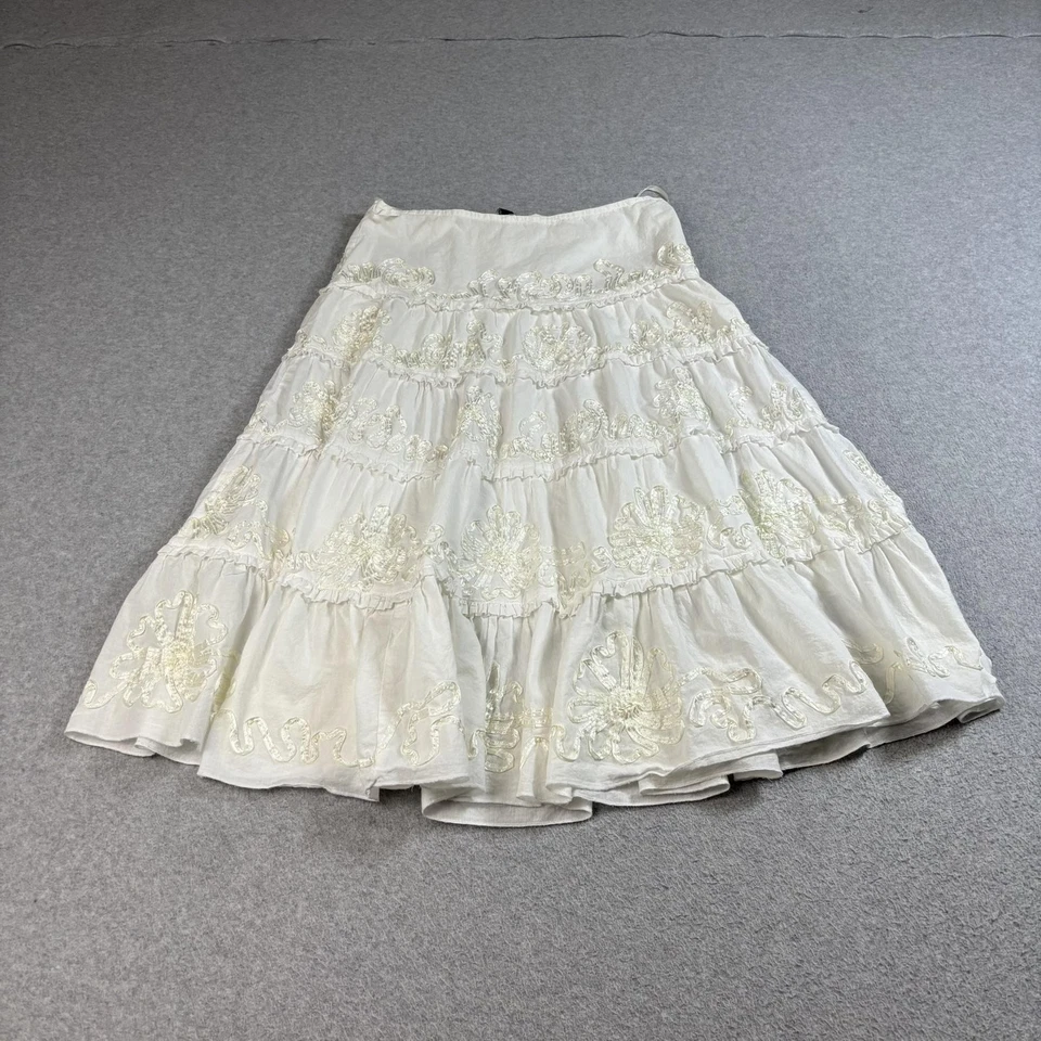 Falda Ing Mujer Mediana Blanca Bordada en Niveles Boho Campesina Midi Hadas Casa de Campo Foto 1 de 4