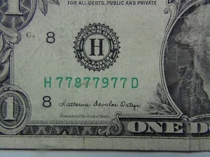LIARS POKER $1 Dollar Bill Fancy Note 6 of A Kind, 7's RARE CURRENCY - Picture 1 of 2