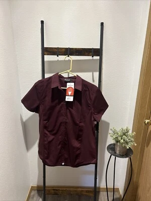 Chef Works Cook Shirt Womans L Cool Vent Short Sleeve Button Burgundy - Image 1 of 4