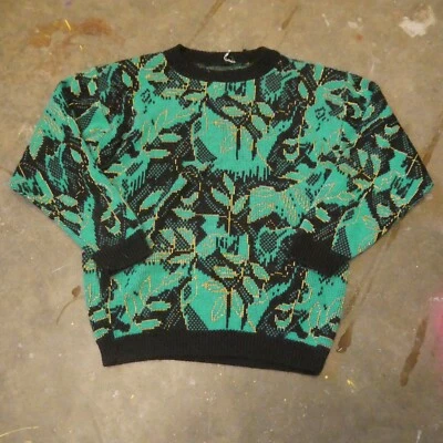 Suéter Floral Vintage Años 80 Metálico Dorado Talla Mediana Sin Etiqueta Rad Años 80 Hecho en EE. UU. Foto 1 de 4