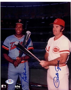 PETE ROSE & ROD CAREW SIGNED 8X10 PHOTOGRAPH PSA DNA AK34530 SILVER SLUGGERS - Picture 1 of 1