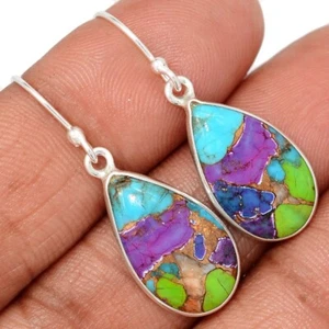 Composite Multi Copper Turquoise 925 Sterling Silver Earrings Jewelry CE47986 - Picture 1 of 1