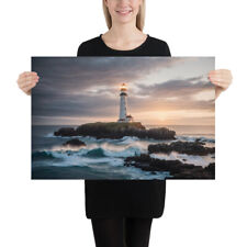 Light House Ocean Waves at Dusk Print on Museum Quality Poster