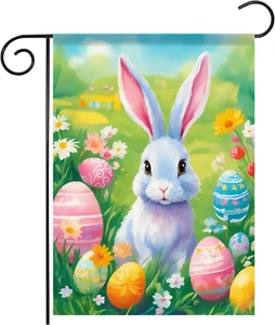 Easter Bunny Egg Garden Flag, Burlap Small Yard Flag, Double-Sided 12X18 Inch fo - Picture 1 of 12