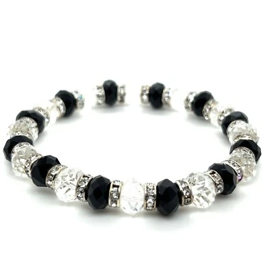 黑色和透明多面树脂水晶串珠弹力手链奥地利捷克 CZ — 第 1/2 张图片