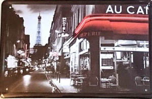 Retro Motiv Blechschild 20x30 Viva France Cafe Paris bei Nacht Eiffelturm - Bild 1 von 2