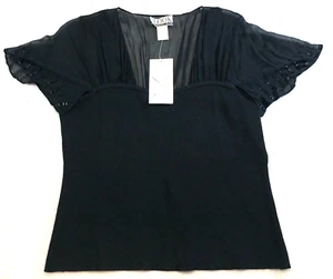 The Look by Randolph Duke Womens Top Sz L Beaded Silk Short Sleeve NWT - Picture 1 of 10