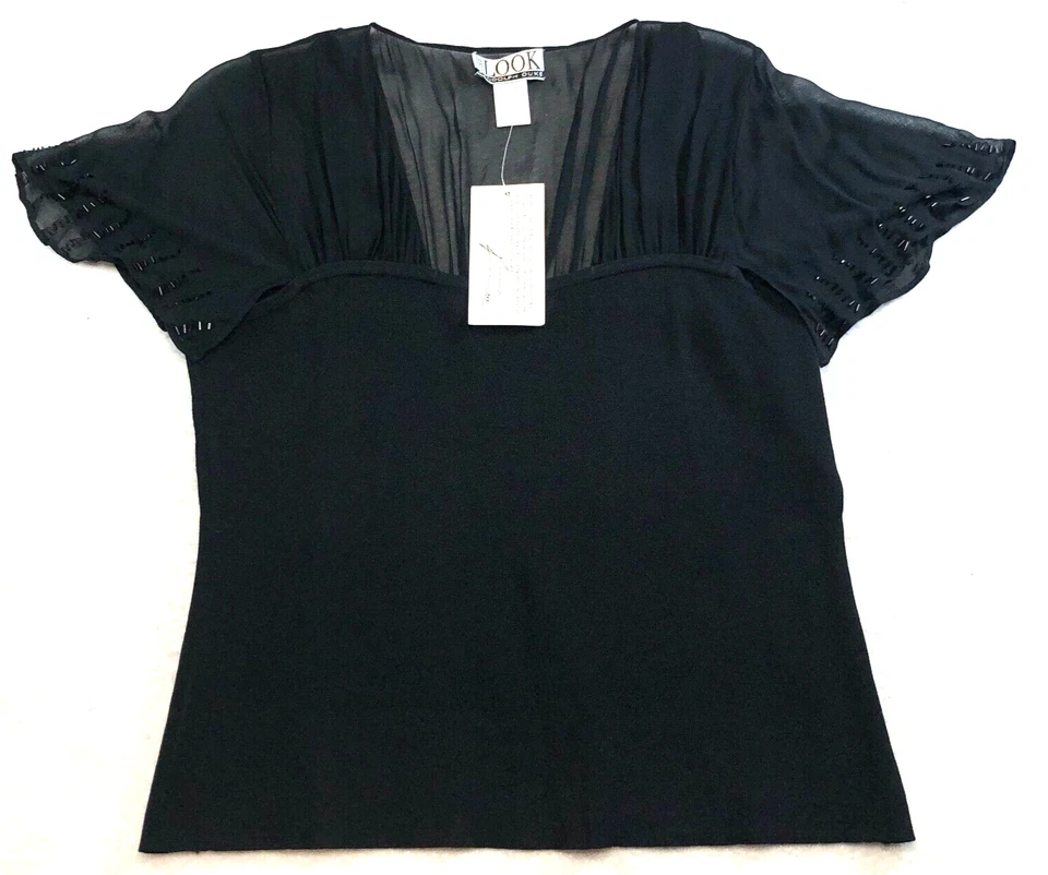 Top The Look by Randolph Duke para mujer mezcla de seda talla L manga corta con cuentas nuevo con etiquetas Foto 1 de 4
