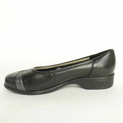Equity Blenheim Womens EE EXTRA WIDE FIT Black Leather Flat Pumps Slip On Shoes - Image 1 of 2