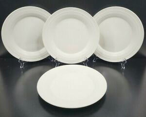 4 Mikasa Swirl White Dinner Plates DJ100 Set 11.25" Stoneware Embossed Rings Lot