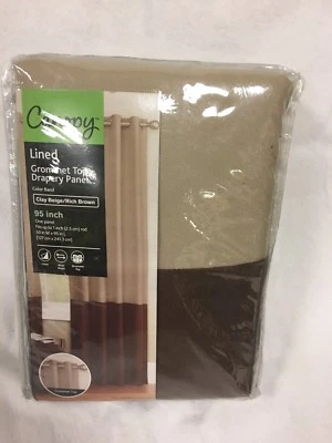 canopy lined grommet top drapery panel clay beige/ rich brown 95" - Image 1 of 4