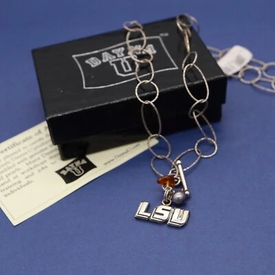 LSU Louisiana State University Toggle Necklace and Pendant 925 Sterling Silver - Image 1 of 4