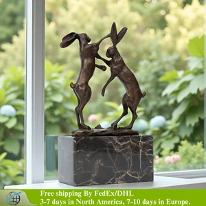 Bronze Boxing Rabbit Sculpture Hare Rabbit Bronze Statue For Home Decor Crafts - Picture 1 of 8