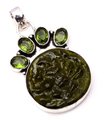 Moldavite Pendant 925 Sterling Silver Gemstone Handmade Jewelry Pendant  2.05" - Image 1 of 4