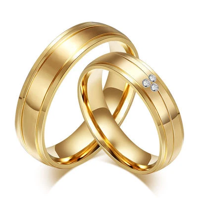 18K Yellow Gold Filled CZ Band Men Women Wedding Engagement Couple Rings Sz 5-12 - Image 1 of 4