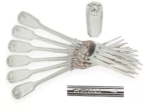 Antique Victorian 1876 Set of 6 Sterling Silver Entree Forks Fiddle Thread Shell - Picture 1 of 12