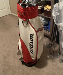 VINTAGE WILSON Faux LEATHER GOLF BAG RED, BLACK AND WHITE