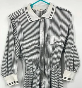 Vintage Polo Dress w/Front Pockets Black White Stripe Boating Sailing - Picture 1 of 13