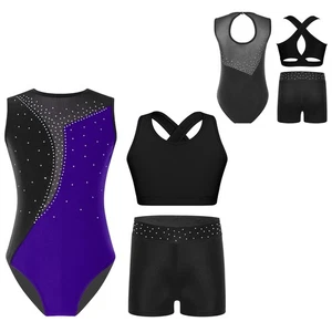 Kids Girls Suit Dance Set Athletic Outfit Gymnastics Sleeveless Yoga Ballet - Picture 1 of 36