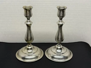 Vintage Pair of Kirk Stieff Pewter Candlestick Holders made for DuPont 7.5” Tall - Picture 1 of 9