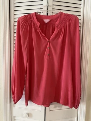 Lilly Pulitzer Womens 100% Silk Top Elsa Long Sleeve Blouse Pink Sz Small V-neck - Image 1 of 4