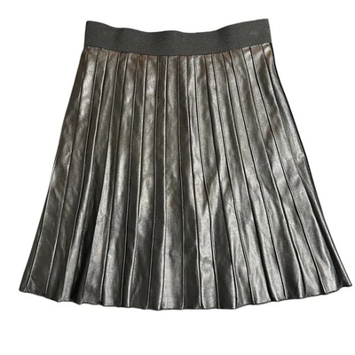 Alfani Black Faux Leather Skirt Size 8 Pleated Lined Pull On Whimsigoth Preppy - Image 1 of 4