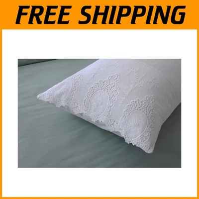 Fundas de almohada de encaje blanco 100 % algodón - Paquete de 2 tamaños estándar Foto 1 de 4