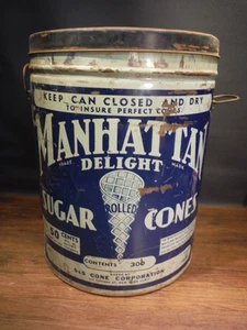 Vintage Manhattan Sugar Cones 15.5" Tin S&S Cone New York NY Ice Cream w/Lid - Picture 1 of 5