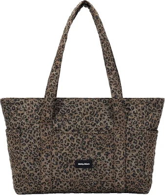Bolso de Mano Acolchado de Leopardo para Mujer - Bolso de Hombro Grande con Estampado de Guepardo con Cremallera Foto 1 de 4
