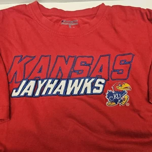 Champion Kansas Jayhawks T-Shirt Herren M rot bestickt KU Logo NCAA College Tee - Bild 1 von 10