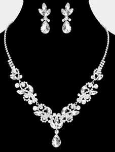 STUNNING CLEAR CRYSTAL PROM WEDDING FORMAL NECKLACE JEWELRY SET* - Picture 1 of 3