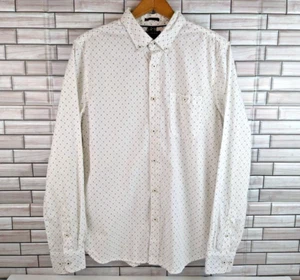 Cactus Man Button Down Shirt Mens M White Blue Floral Print Flip Cuff Slim Fit - Picture 1 of 10