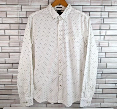 Cactus Man Button Down Shirt Mens M White Blue Floral Print Flip Cuff Slim Fit - Image 1 of 4