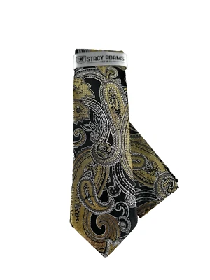 Stacy Adams Men's Tie & Hanky Black Gold Silver Paisley  3.25" Wide - Image 1 of 4