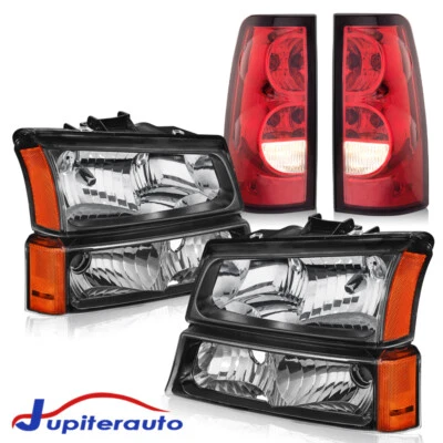 For 2003-2006 Chevy Silverado 1500 2500 3500 Black Headlights + Red Tail Lights - Image 1 of 4