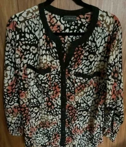 Elementz Long Sleeve Animal Print Button Down Front Blouse Top Shirt X-LARGE - Picture 1 of 3