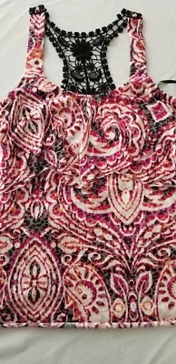  iZByer lace paisley crochet halter tank top shirt blouse pink black white sz M - Image 1 of 4