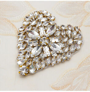 1PC Heart Shape Applique Crystal Rhinestone Patch Wedding Motif DIY Craft Decor