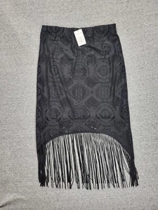 Women’s Black Skirt With Fringe, Size Large - Picture 1 of 2